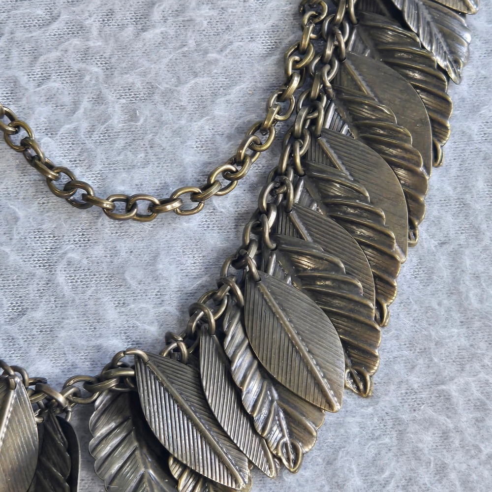 Plunder Design Leaf Statement Necklace Women Bronze Layered Bib Nature Inspired
